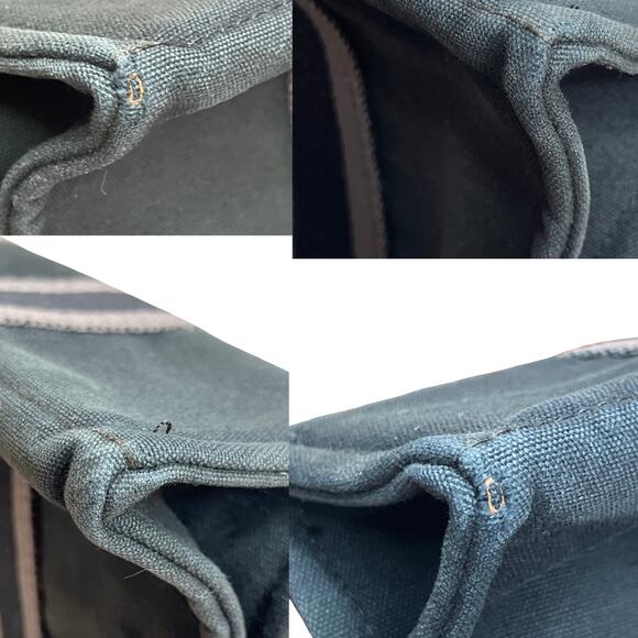 Hermès Fourre Tout PM Canvas Tote Bag Black Gray Striped Handles France - Picture 15 of 15